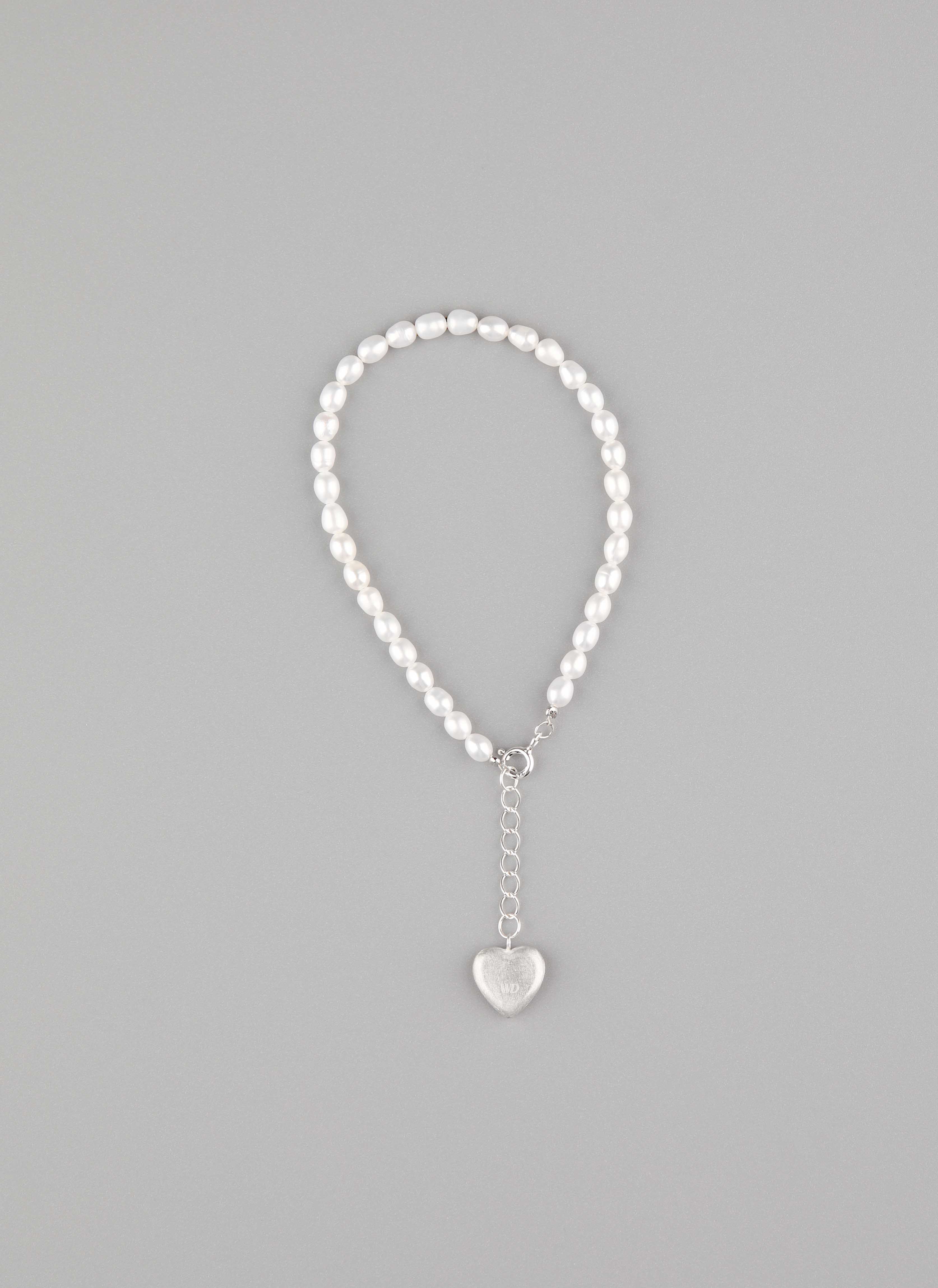 Flat Heart X Medium Rice Pearl Bracelet